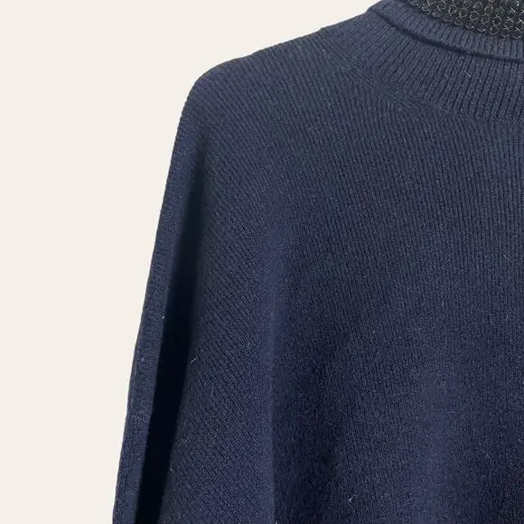 Alexander Wang Navy Blue Crystal Collar Wool Turtleneck Sweater Size L